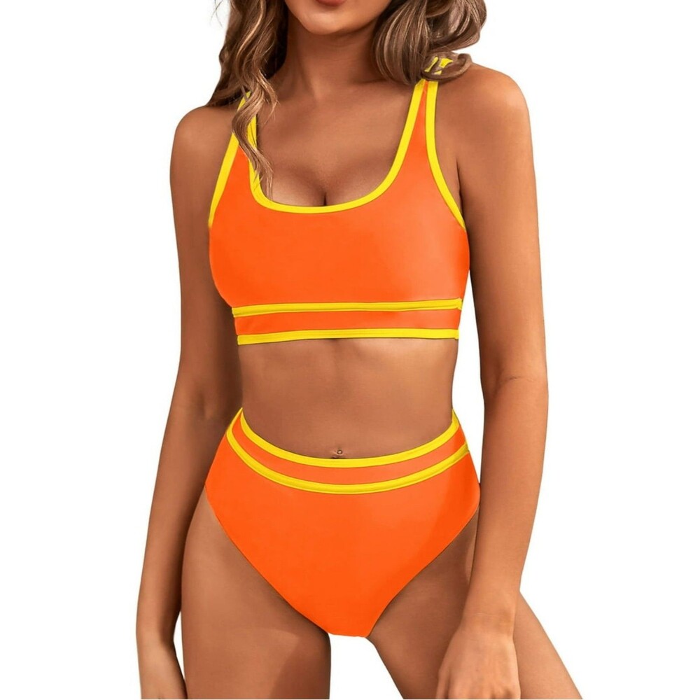 Orange High Waisted 2 Piece Swimsuit L NEW